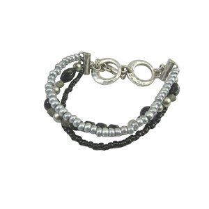 Premier Designs Main Event Bracelet Black Gray Beaded Faux Pearls 48957